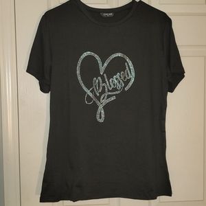Black Rhinestone T-Shirt, "Blessed" size OX